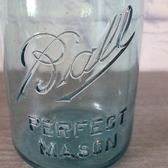 Vintage Ball Perfect Mason Blue Quart #1 Jar Aqua W/ Atlas Zinc Lid - Picture 8 of 10